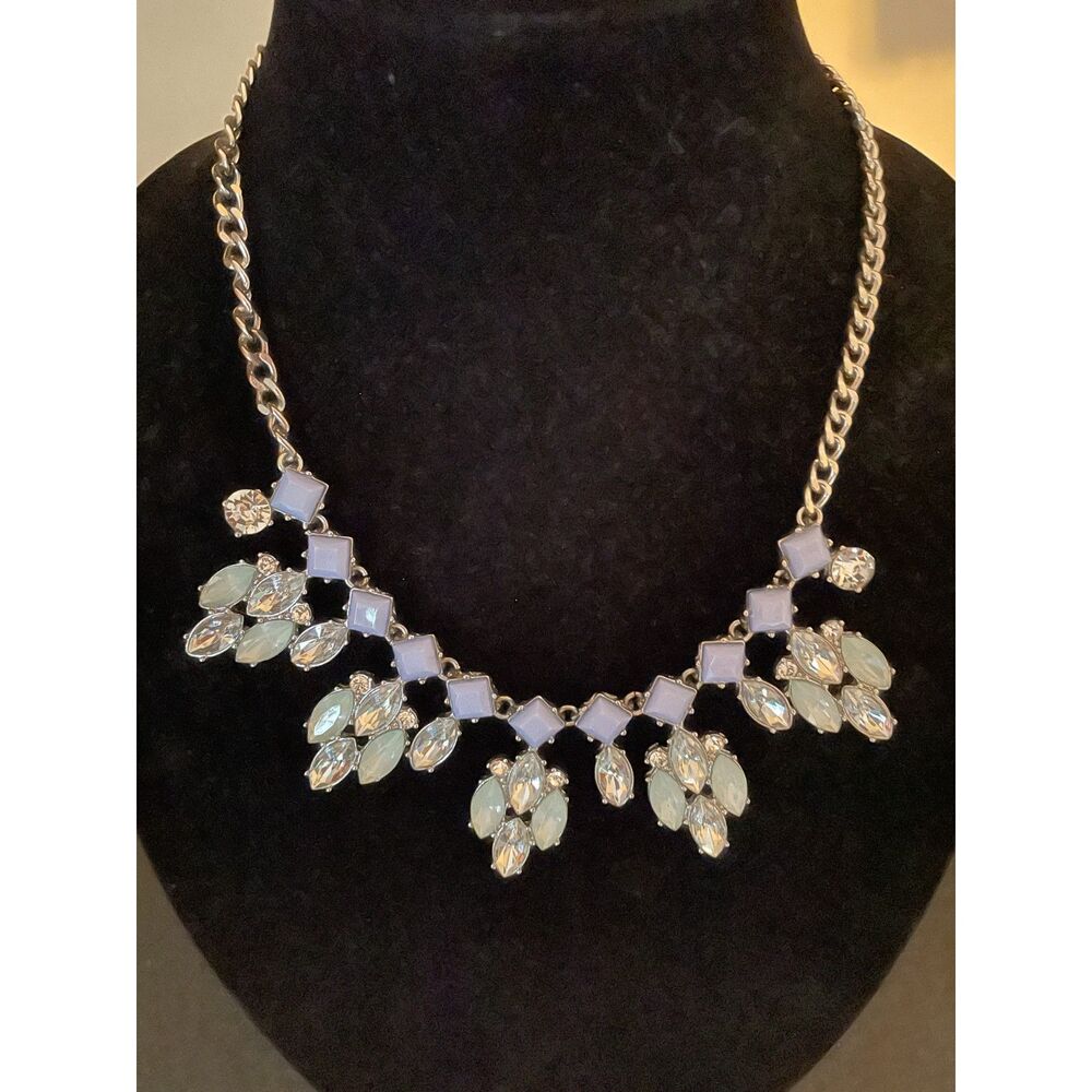 Light blue collar necklace w adjustable silver chain marquis clusters dazzling